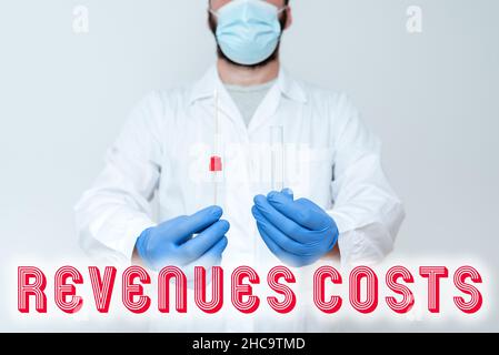 Conceptual display Revenues Costs. Business idea Total amount of money in Manufacturing and Delivery a product Doctor Explaining Laboratory Test Stock Photo