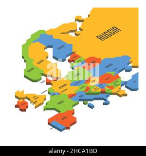 Isometric political map of Europe Stock Vector
