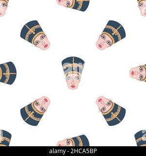 Seamless pattern of hand drawn sketch style portraits of Egyptian pharaoh isolated on white background. Vector illustration. Stock Vector
