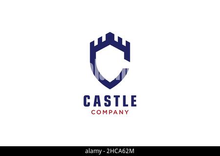 Creative shield with castle and initial C logo, Vector logo. Stock Vector