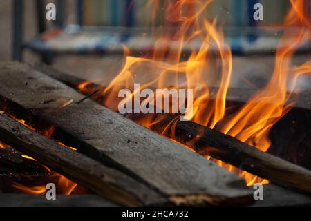 Closeup shot of flames of burning wood Stock Photo