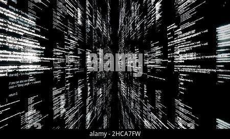 Flying through the parallel abstract informational lines, monochrome version. Moving through time and space, science fiction and technology concept. Stock Photo