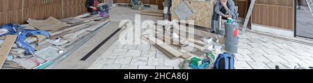 Construction work on the interior decoration of a modern office or apartment. Interior empty office light room in a new building renovation or under c Stock Photo