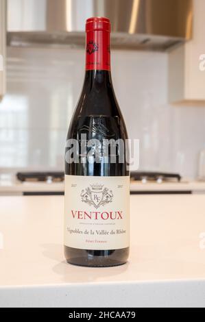 Calgary, Alberta - December 26, 2021:  Bottle of Ventoux in a modern kitchewn. Stock Photo