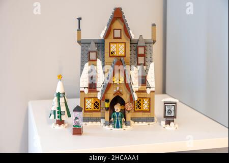 Calgary, Alberta - December 26, 2021: Hogsmeade Village (Harry Potter) lego set. Stock Photo