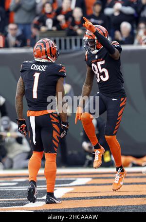 Cincinnati Bengals wide receiver Tee Higgins (85) runs for the play during  an NFL football game against the Kansas City Chiefs, Sunday, Jan. 2, 2022,  in Cincinnati. (AP Photo/Emilee Chinn Stock Photo - Alamy