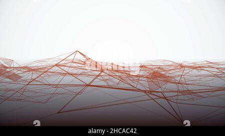 Futuristic cyberspace grid net polygonal wireframe hilly landscape seamless loop drawing motion graphics animation background. Abstract background wit Stock Photo