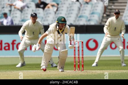 Test Pictrue Australia's Marnus Labuschagne, third from right, celebrates the wicket ...