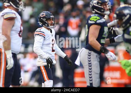 Chicago Bears kicker Cairo Santos (2) talks with Seattle Seahawks