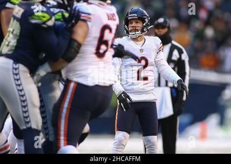 Chicago Bears kicker Cairo Santos (2) talks with Seattle Seahawks