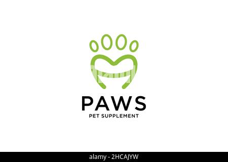 Letter A Love & Cat or Dog Paw Print, Pet Logo Design Stock Vector