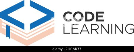 Modern colorful CODE LEARNING books logo design  Stock Vector