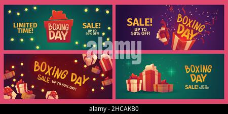 flat boxing day sale horizontal banners set abstract design vector illustration Stock Vector