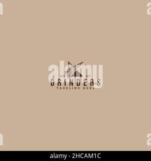 Flat silhouette design GRINDERS metal logo design Stock Vector