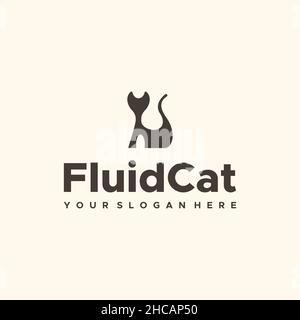 Minimalist Fluid Cat Silhouette Pet logo design Stock Vector