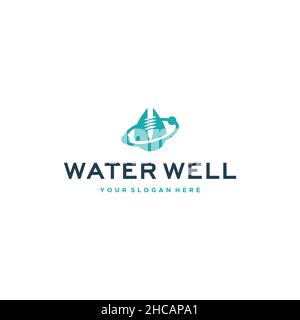 Minimalist Colorful WATER WELL Drip Logo design Stock Vector