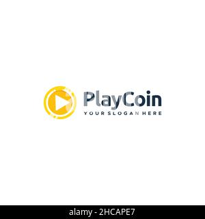 Minimalist Play Coin Colorful Circle logo design Stock Vector