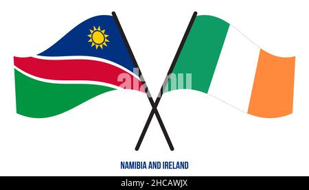 Namibia and Ireland Flags Crossed And Waving Flat Style. Official Proportion. Correct Colors. Stock Vector
