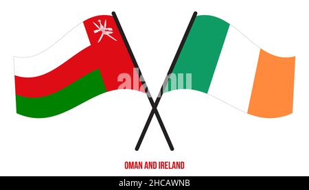 Oman and Ireland Flags Crossed And Waving Flat Style. Official Proportion. Correct Colors. Stock Vector