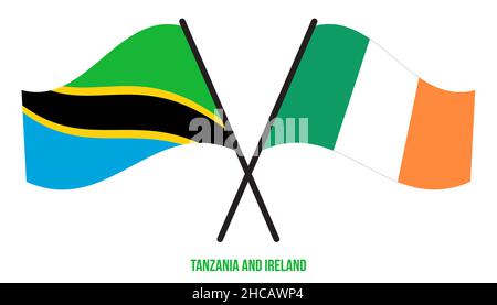 Tanzania and Ireland Flags Crossed And Waving Flat Style. Official Proportion. Correct Colors. Stock Vector