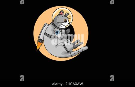 astronaut cat character design monogram vector template Stock Vector