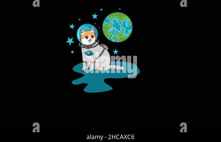astronaut cat sitting character design monogram vector template Stock Vector