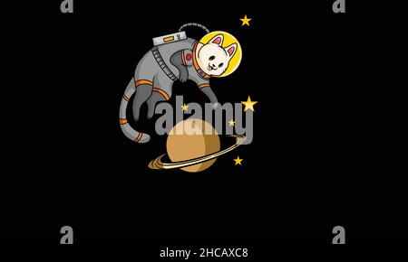 astronaut cat cartoon and space icon design monogram vector template Stock Vector