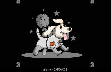 cute astronaut dog running character design monogram vector template Stock Vector