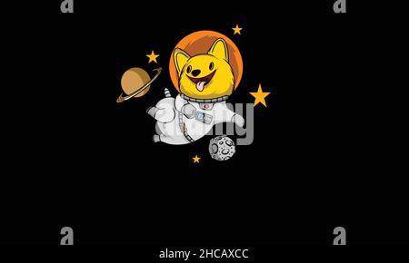 smily astronaut cat character with space and asteroid icon design monogram vector template Stock Vector