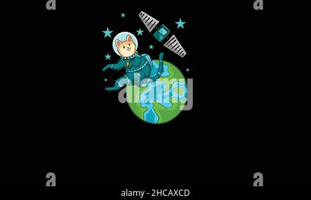 astronaut cat character and space watch design monogram vector template Stock Vector