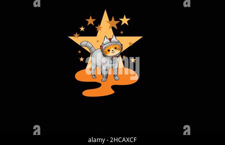 cute astronaut cat with stars character design monogram vector template Stock Vector