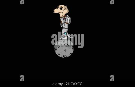 cute cartoon astronaut character and a space dog on asteroid design monogram vector template Stock Vector