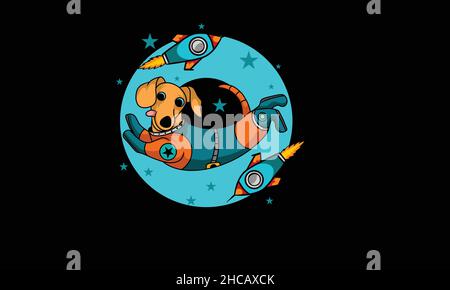 astronaut dog character with rocket design monogram vector template Stock Vector