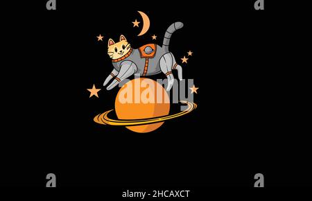 astronaut cat flying character with stars and moon design monogram vector template Stock Vector
