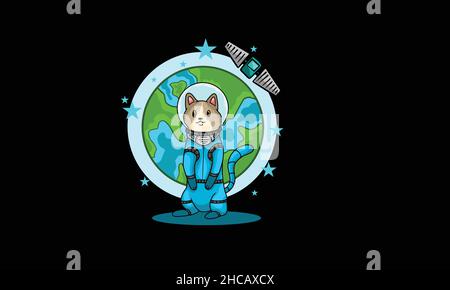 astronaut cat character design monogram vector template Stock Vector