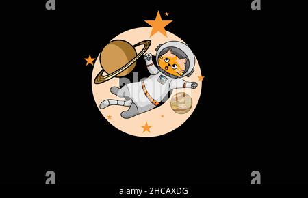 astronaut cat character design monogram vector template Stock Vector