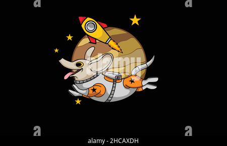 astronaut flying dog character and rocket design monogram vector template Stock Vector