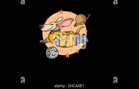astronaut dog character flying in space with asteroid icon design monogram vector template Stock Vector