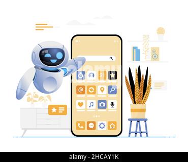 modern robot using online mobile app social media communication artificial intelligence technology concept Stock Vector