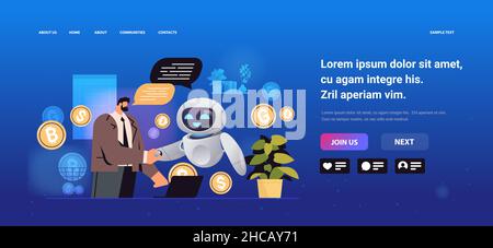 businessman and robot shaking hands business partners handshake partnership artificial intelligence technology Stock Vector