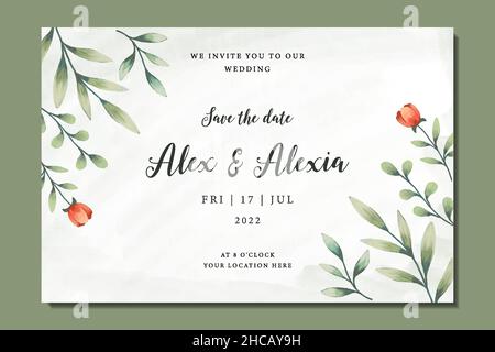 hand drawn wedding invitation floral watercolor design. vector wedding invitation Stock Vector