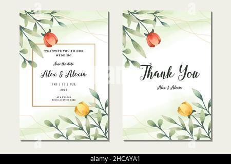 wedding invitation watercolor floral hand drawn. save the date, wedding template design. vector Stock Vector