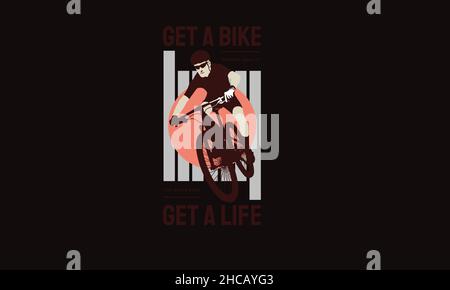 get a bike get a life man riding bicycle t-shirt monogram text vector template Stock Vector