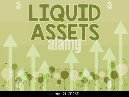 Sign displaying Liquid Assets. Business concept Cash and Bank Balances Market Liquidity Deferred Stock Illustration Of A Long Arrows Floating Smoothly Stock Photo