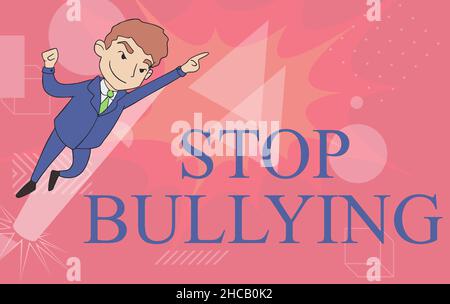 Handwriting text Stop Bullying. Word Written on Fight and Eliminate this Aggressive Unacceptable Behavior Man Drawing In Uniform Standing Pointing Stock Photo