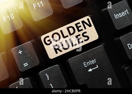 Sign displaying Golden Rules. Business concept Basic principle that should be followed Important Principle Converting Analog Data To Digital Media Stock Photo