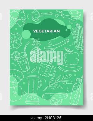 vegetarian concept with doodle style for template of banners, flyer, books, and magazine cover vector illustration Stock Photo