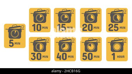 Preparation time icon set. Cook time signs. Vector symbols with pan. Stock Vector