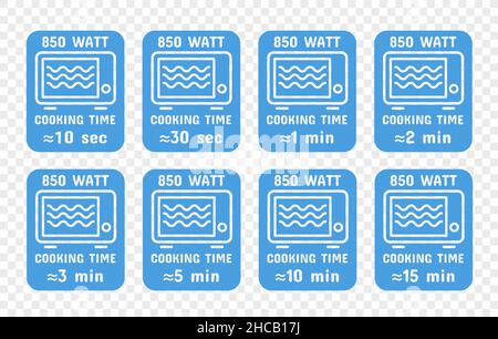 Cooking and heating time in the microwave. Symbols and icons for instructions. Vector Stock Vector