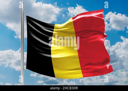The flag of Belgium is a tricolour consisting of three equal vertical bands displaying the national colours of Belgium: black, yellow, and red Stock Photo